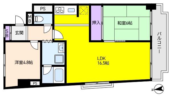 芦屋シティハイツ(2LDK/5階)の間取り写真