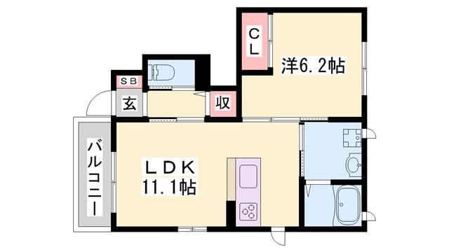 ベルクール加東A棟(1LDK/1階)の間取り写真