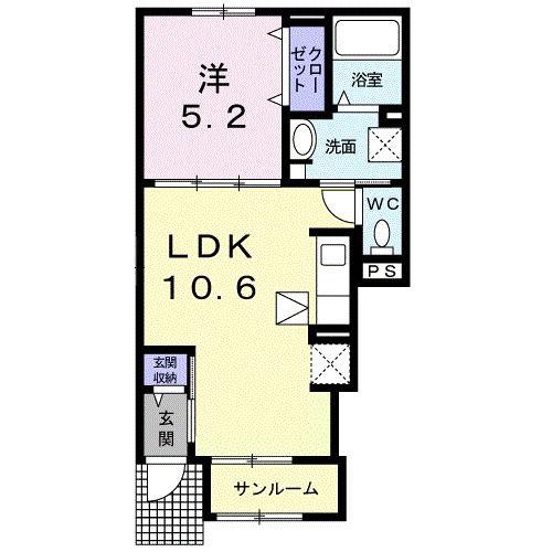 プランドールB(1LDK/1階)の間取り写真