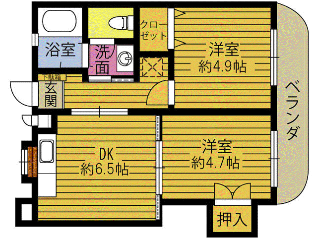 ダイヤモンドビル(2DK/2階)の間取り写真