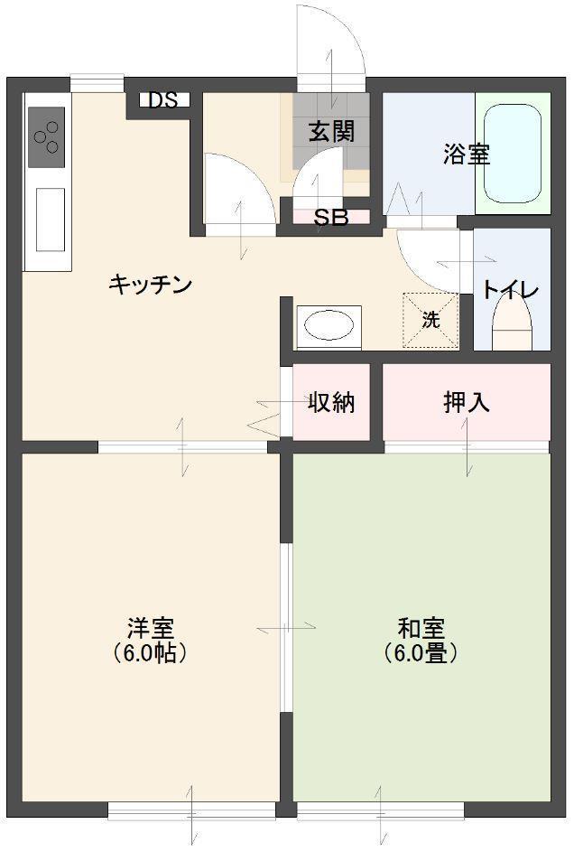 ビーラインヤマダB(2DK/2階)の間取り写真