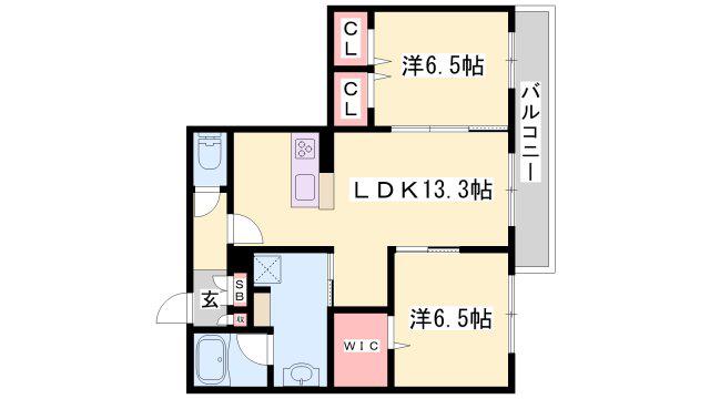 プロヌーブ尾上の松(2LDK/1階)の間取り写真