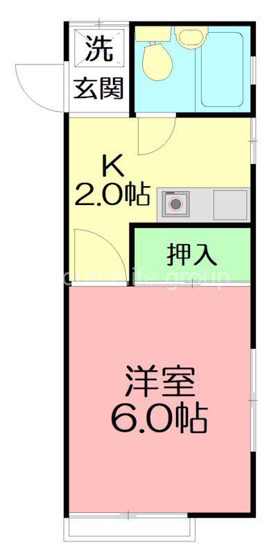 鶴巻フラット(1K/2階)の間取り写真