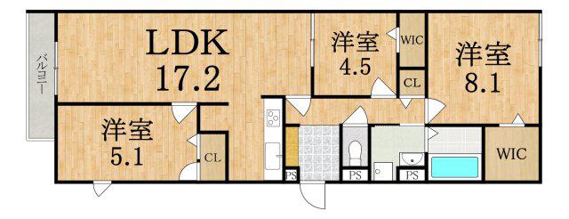 D-ROOM橿原市畝傍御陵前PJ A棟(3LDK/2階)の間取り写真