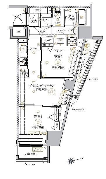 RELUXIA墨田八広(2DK/7階)の間取り写真