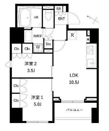 タスキプライムテラス本蓮沼(2LDK/9階)の間取り写真