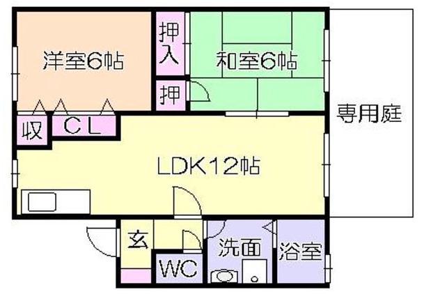 マイカル津福(2LDK/1階)の間取り写真