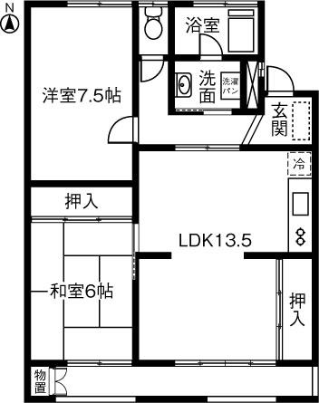 ハイツ北出 A棟(2LDK/3階)の間取り写真