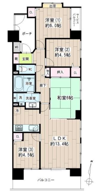 ナイスアーバン大島(4LDK/5階)の間取り写真