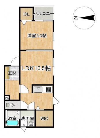 グランドブルー横尾(1LDK/1階)の間取り写真