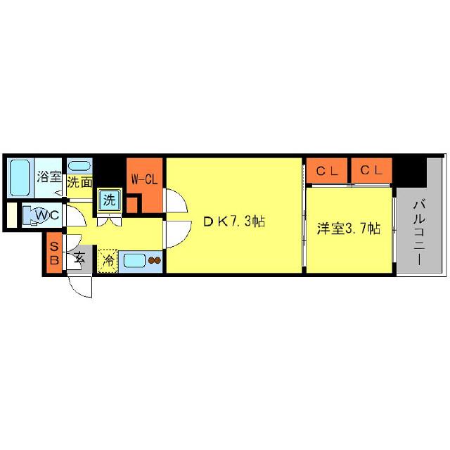 AFFLUENCE難波(1DK/6階)の間取り写真