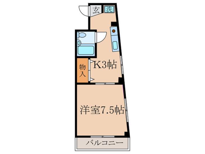 キャッスルアサヒ(1K/2階)の間取り写真