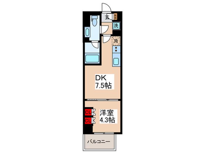 ワンルーフレジデンス錦糸町(1DK/7階)の間取り写真