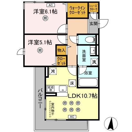 M&S RESIDENCE RIVERSIDE(2LDK/1階)の間取り写真