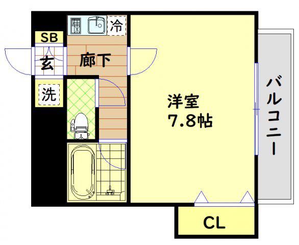 アンシャンテ南堀江(1K/4階)の間取り写真