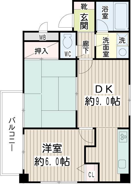 エムズガーデン(2DK/9階)の間取り写真