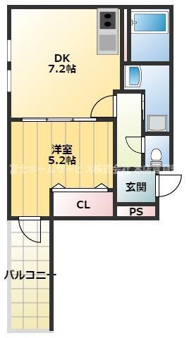 フジパレス山之内II番館(1DK/2階)の間取り写真