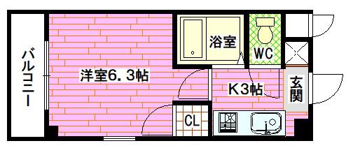シャンス増岡(1K/2階)の間取り写真
