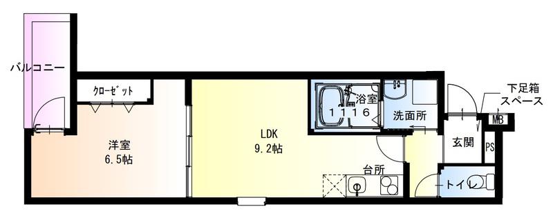 FUJIPALACE住道駅北(1LDK/3階)の間取り写真