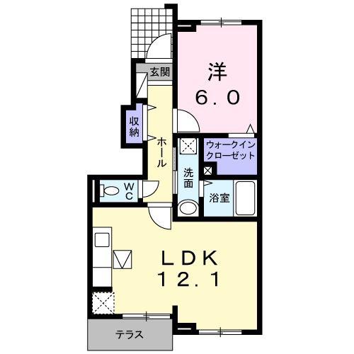 セレノB(1LDK/1階)の間取り写真
