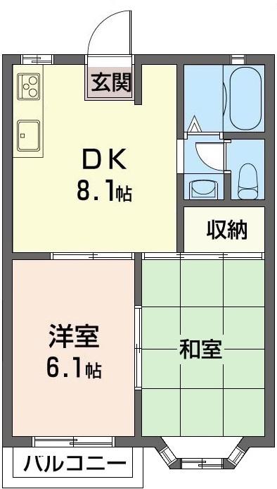 グリーンビラ壱番館(2DK/2階)の間取り写真