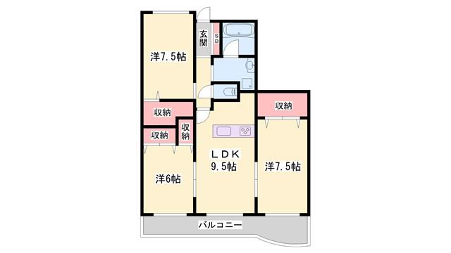 クレモナ山手(2LDK/6階)の間取り写真