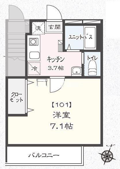 タウンフィールドB(1K/1階)の間取り写真