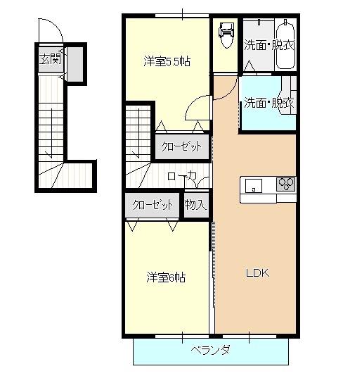 ソレイユ(2LDK/2階)の間取り写真