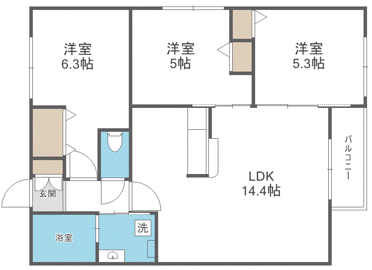 厚別中央3-2MS(3LDK/2階)の間取り写真
