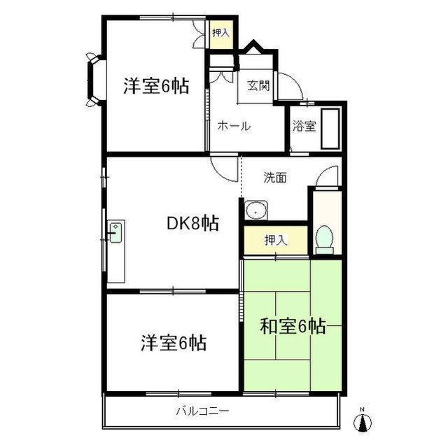 ひばりヶ丘ハイツF棟(3DK/1階)の間取り写真
