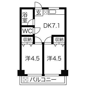 向陽ビル(2DK/5階)の間取り写真