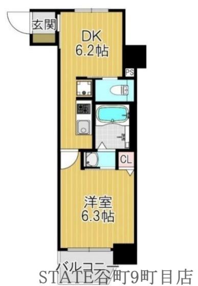 リフレス天王寺国分町(1DK/8階)の間取り写真