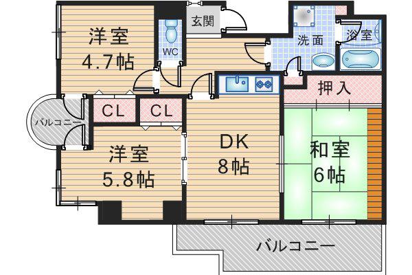TOC21(3DK/8階)の間取り写真