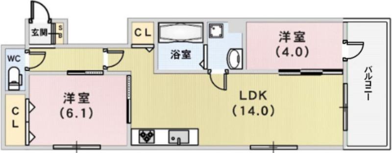 グレイスコート神戸北野(2LDK/2階)の間取り写真