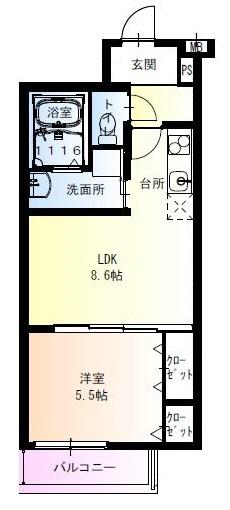 フジパレス花園I番館(1LDK/3階)の間取り写真