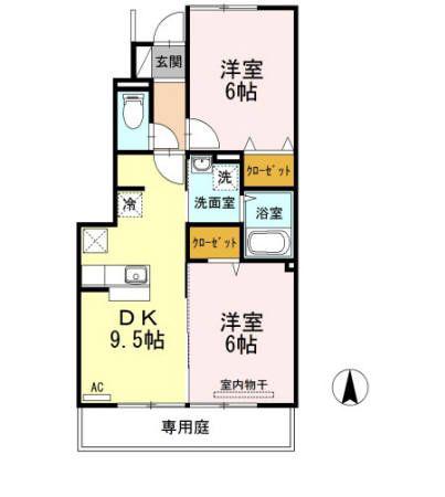プルミエール A棟(2DK/1階)の間取り写真