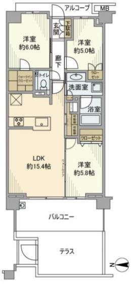 プラウド元住吉ガーデンズ(3LDK/1階)の間取り写真