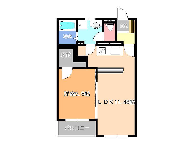 ロワイヤル御幸II(1LDK/2階)の間取り写真