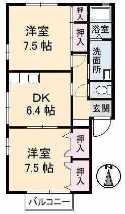エスペランサ A棟 B棟(2LDK/2階)の間取り写真