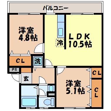 フロンティア葉山(2LDK/5階)の間取り写真