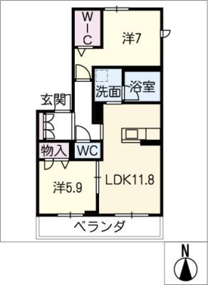 コルヌイエ(2LDK/2階)の間取り写真