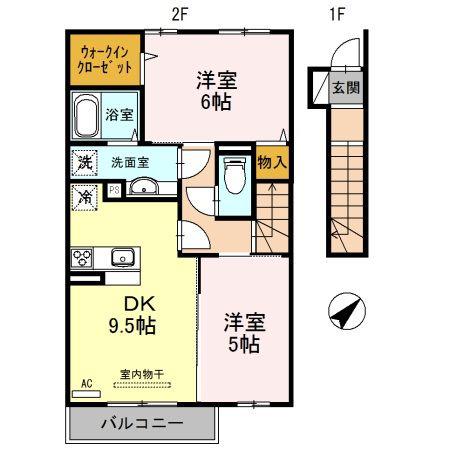 レ ジュネ(2DK/2階)の間取り写真