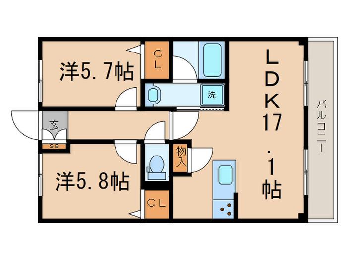 ピュアコート六地蔵(2LDK/2階)の間取り写真