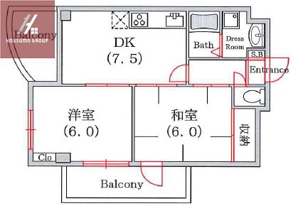 メゾンド・ヤン(2DK/5階)の間取り写真
