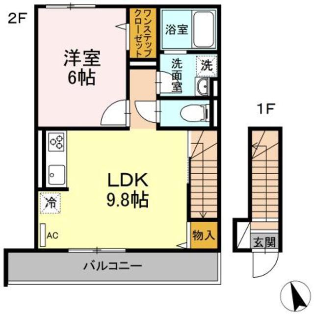 リヴェール新川崎(1LDK/2階)の間取り写真