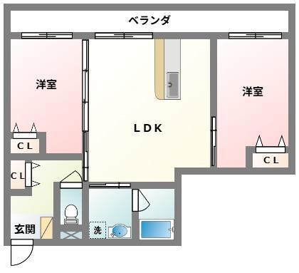 グランディール(2LDK/2階)の間取り写真