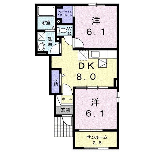 LIEN FAMILLE(2DK/1階)の間取り写真