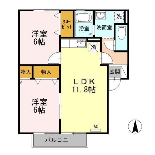 フローラルコート(2LDK/2階)の間取り写真