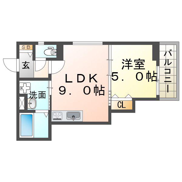 クリエオーレ東園田町(1LDK/3階)の間取り写真