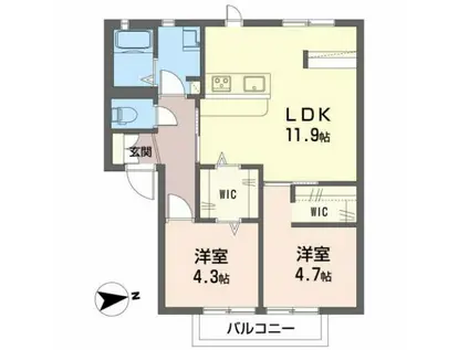 オンス小垣内A(2LDK/1階)の間取り写真